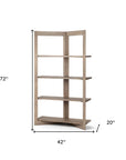 72" Brown Solid Wood and Wood Four Tier Bookcase