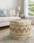 18" Beige Geometric Cube Ottoman