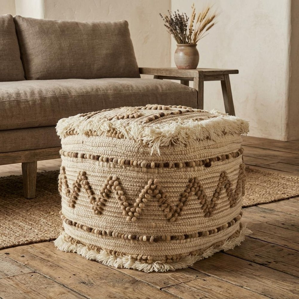 18" Beige Geometric Cube Ottoman