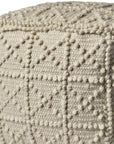 18" Ivory Wool Knubby Geometric Cube Pouf Ottoman