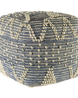 18" Blue Geometric Pouf Ottoman