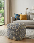 18" Blue Geometric Pouf Ottoman
