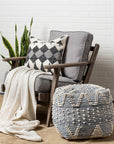 18" Blue Geometric Pouf Ottoman