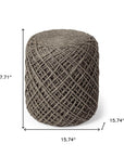 16" Brown Upholstery Cylinder Abstract Pouf Ottoman