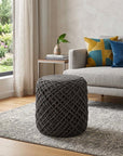 16" Gray Upholstery Cylinder Abstract Pouf Ottoman