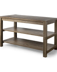 Brown Solid Wood Kitchen Island With Two Tier Smooth Counter Top