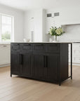 Solid Iron Black Body White Marble Top Kitchen Island With 4 Drawer