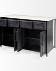 Solid Iron Black Body White Marble Top Kitchen Island With 4 Drawer