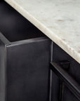 Solid Iron Black Body White Marble Top Kitchen Island With 4 Drawer