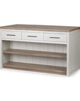 White And Brown Two Tone Wooden Kitchen Island With 3 Drawers