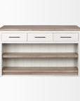 White And Brown Two Tone Wooden Kitchen Island With 3 Drawers