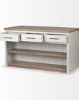 White And Brown Two Tone Wooden Kitchen Island With 3 Drawers