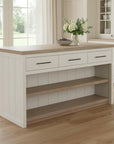 White And Brown Two Tone Wooden Kitchen Island With 3 Drawers