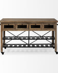 Brown Solid Wood Top Kitchen Island With Two Tier Black Metal Rolling