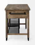 Brown Solid Wood Top Kitchen Island With Two Tier Black Metal Rolling