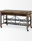 Brown Solid Wood Top Kitchen Island With Two Tier Black Metal Rolling