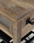 Brown Solid Wood Top Kitchen Island With Two Tier Black Metal Rolling