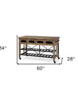 Brown Solid Wood Top Kitchen Island With Two Tier Black Metal Rolling
