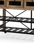 Brown Solid Wood Top Kitchen Island With Two Tier Black Metal Rolling