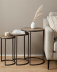 Set of Three 27" Black And Brown Solid Wood Round End Table