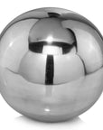 Set of Two Silver Buffed Aluminum Decorative Orb Tabletop Sculpture