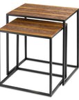 Set of Two Brown and Black Metal And Faux Snake Leather Nesting End Tables