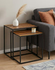 Set of Two Brown and Black Metal And Faux Snake Leather Nesting End Tables