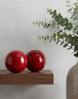 Set of Two Silver Buffed Aluminum Decorative Orb Tabletop Sculpture