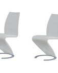 Set of Two White and Silver Upholstered Faux Leather Dining Parsons Chairs