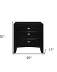 25" Black Wood Three Drawer Nightstand