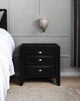 25" Black Wood Three Drawer Nightstand