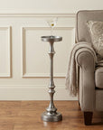 Brushed Silver Finish Drink Size Accent Table