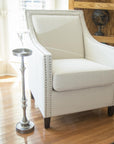 Brushed Silver Finish Drink Size Accent Table