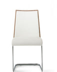 Set of Two White and Silver Upholstered Faux Leather Dining Side Chairs