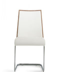 Set of Two White and Silver Upholstered Faux Leather Dining Side Chairs