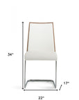 Set of Two White and Silver Upholstered Faux Leather Dining Side Chairs