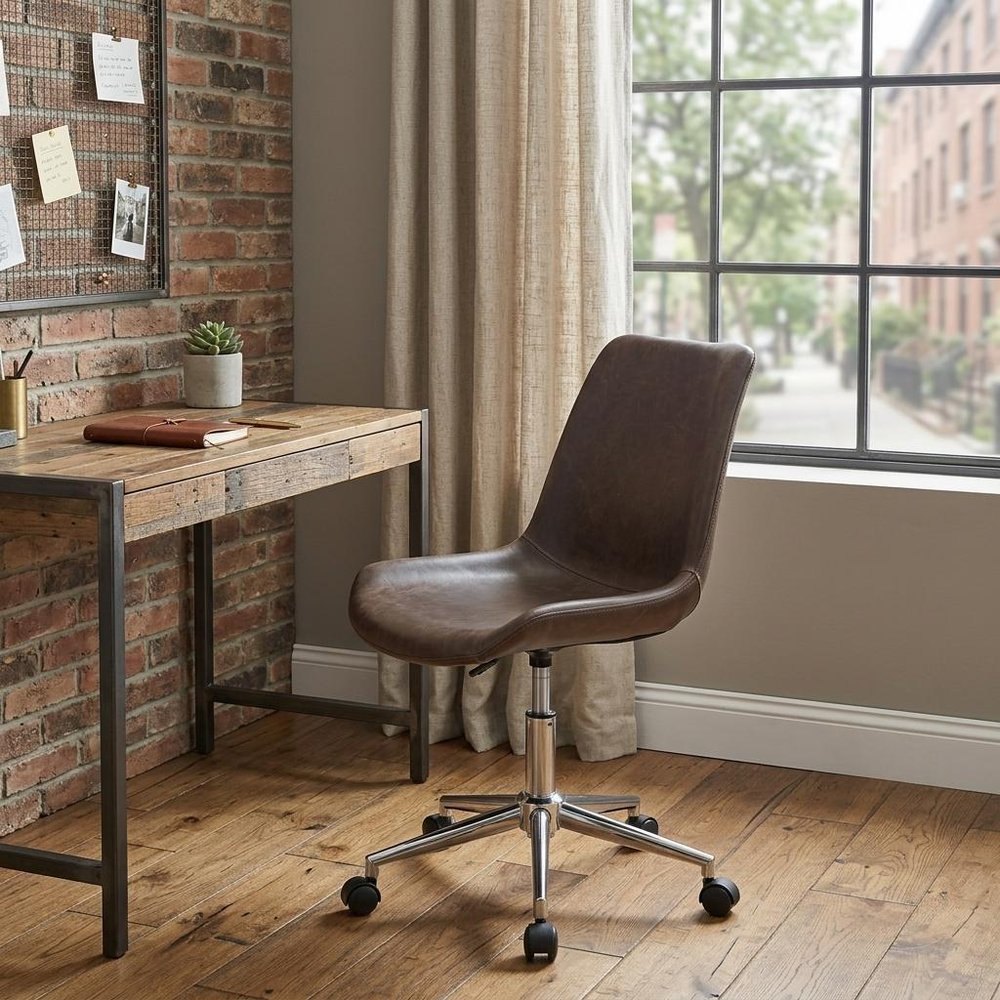Brown and Black Adjustable Swivel Faux Leather Rolling Office Chair