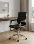 Silver and Black Adjustable Swivel Faux Leather Rolling Conference Office Chair