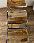 Set of Three 21" Silver And Brown Solid Wood Nested Tables