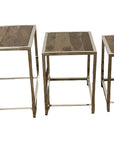 Set of Three 21" Silver And Brown Solid Wood Nested Tables