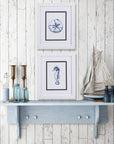 Set Of Two 11" x 9" Blue And White Beach Icons Wall Art
