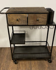 Rolling Rustic Black And Natural Bar Cart