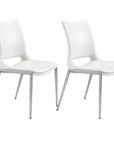 Set of Two White And Silver Upholstered Faux Leather Dining Side Chairs
