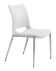 Set of Two White And Silver Upholstered Faux Leather Dining Side Chairs