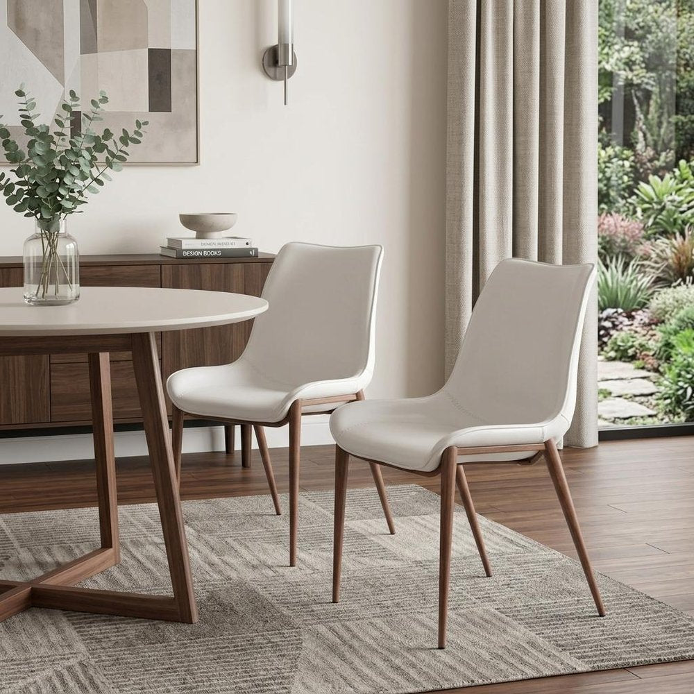 Set Of Two Walnut Solid Back Dining Chairs