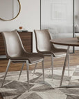 Set of Two Gray And Silver Upholstered Faux Leather Dining Side Chairs