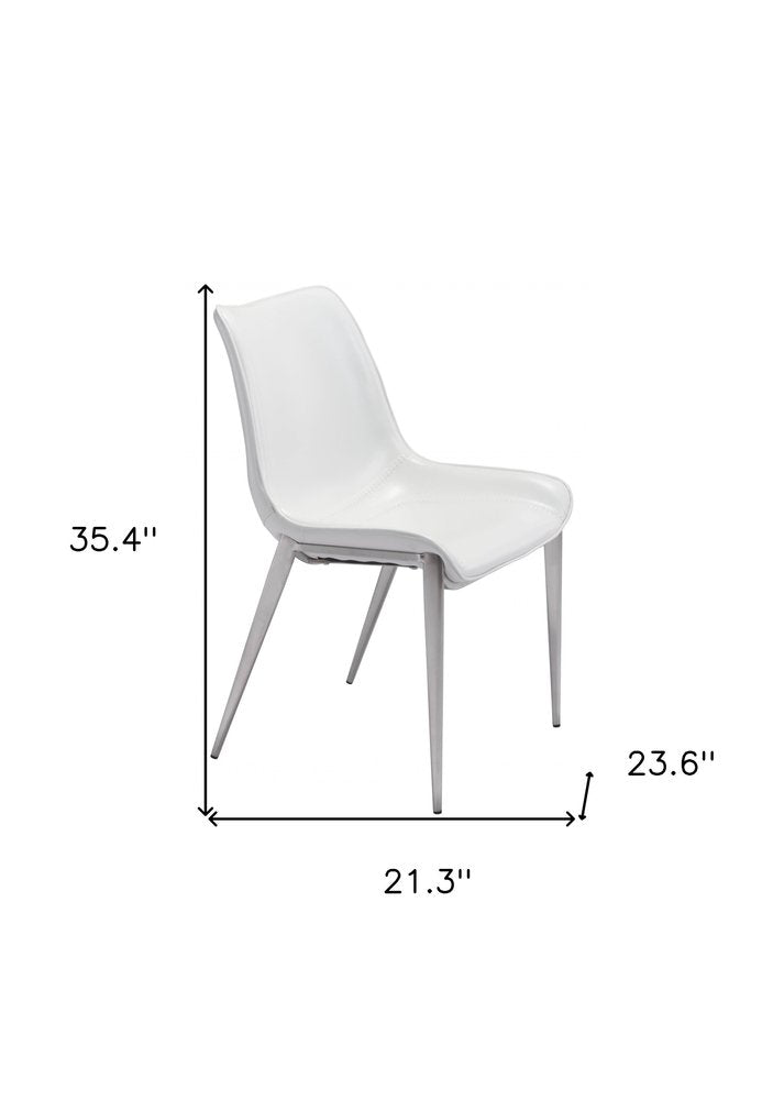 Set of Two Gray And Silver Upholstered Faux Leather Dining Side Chairs