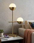 69" Brass Metal Bedside Table Lamp With Off White Globe Shade