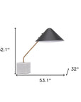 52" White Metal Bedside Table Lamp With Black Cone Shade