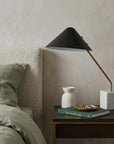 52" White Metal Bedside Table Lamp With Black Cone Shade